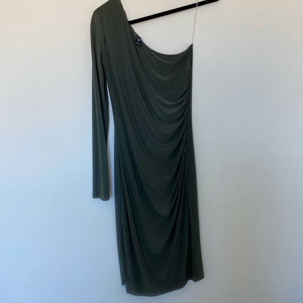 Windsor One-Shoulder Asymmetrical Olive Green Mini Dress